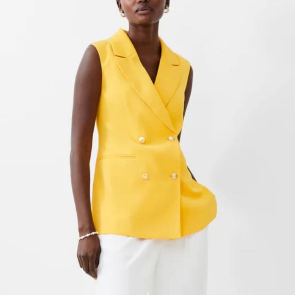 French Connection Yellow Double-Breasted Vest